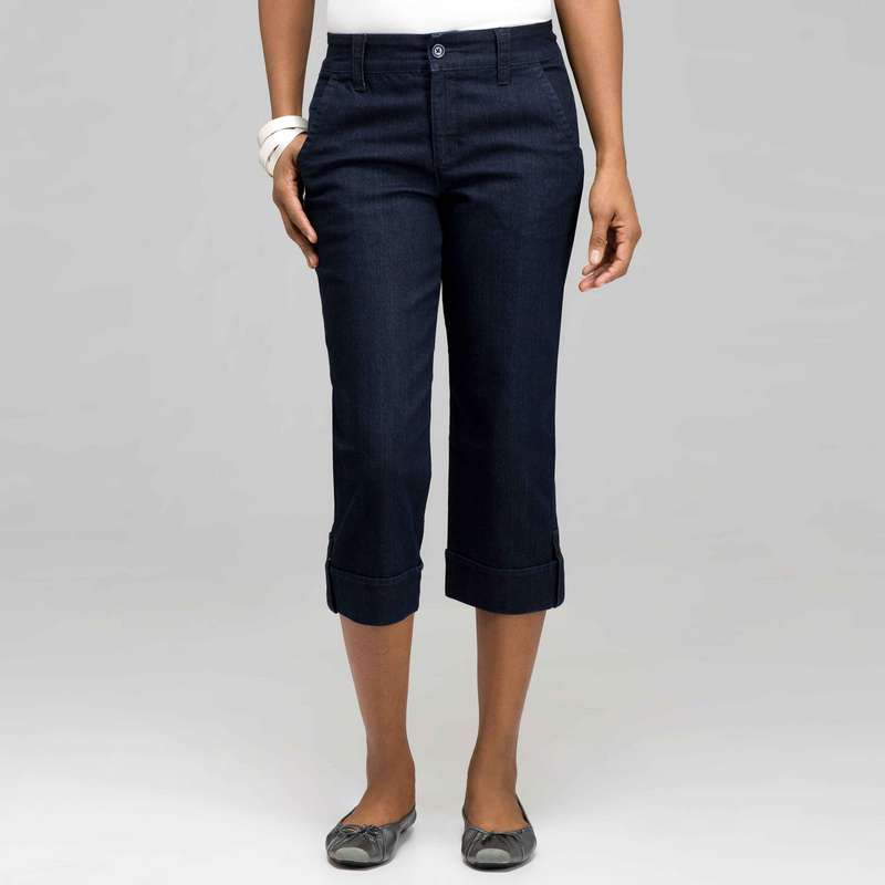 5 Pocket Cuffed Capri (Petite), Rinse Wash New, large