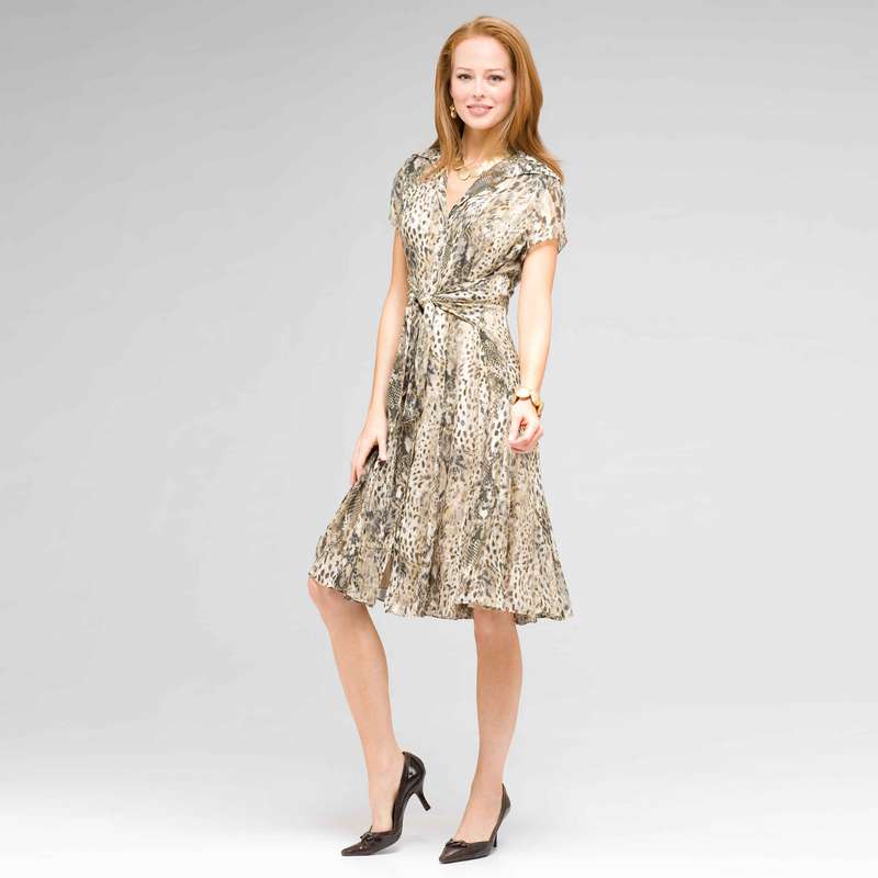 Tie Front Animal Print Dress, New Rattan Multi, large