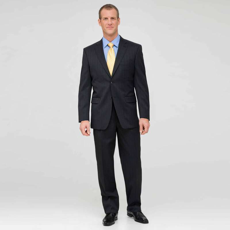 Charcoal Single Pleat Striped Wool Suit, Charcoal, large