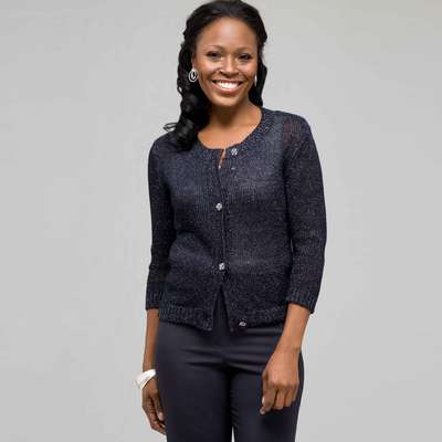 3/4 Sleeve Button Front Cardigan, Ink & Silver, medium