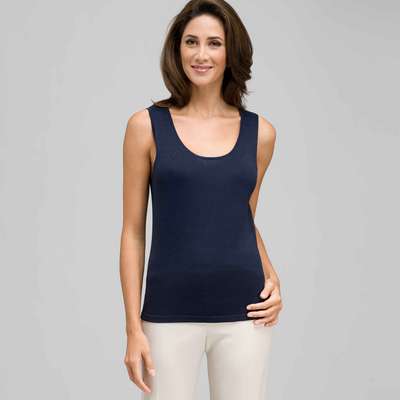 Sleeveless Scoop Neck Shell, Admiral Navy, medium
