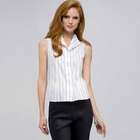 No-Iron Easy Care Double Strip Sleeveless Blouse, White Multi, small