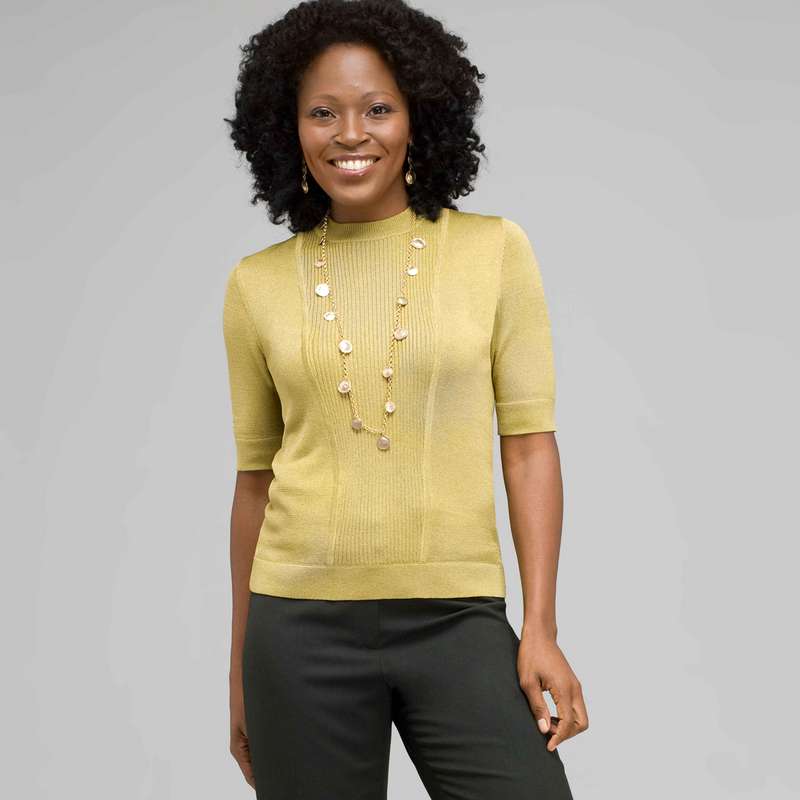 Elbow Sleeve Ribbed Sweater, Fennel, large