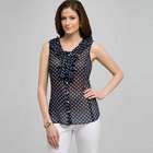 Polka Dot Ruffle Sleeveless Blouse, swiss navy & white, small