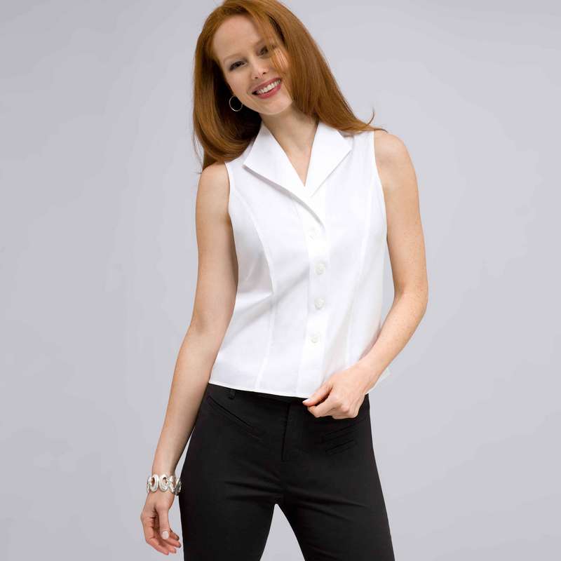 No-Iron Platinum Easy Care Sleeveless Fitted Shirt, White, large