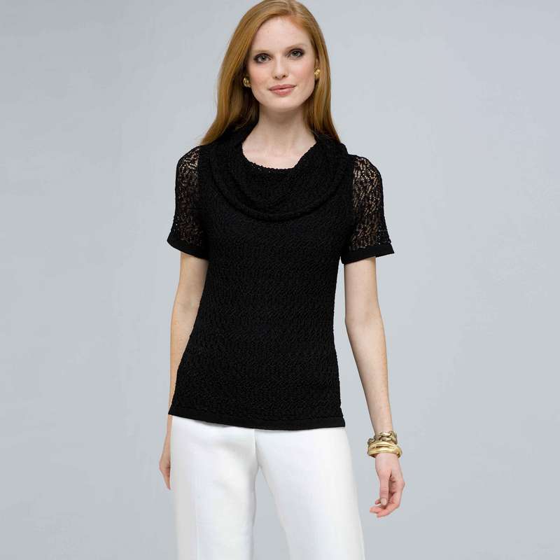 Cowl Neck Top, Black, large