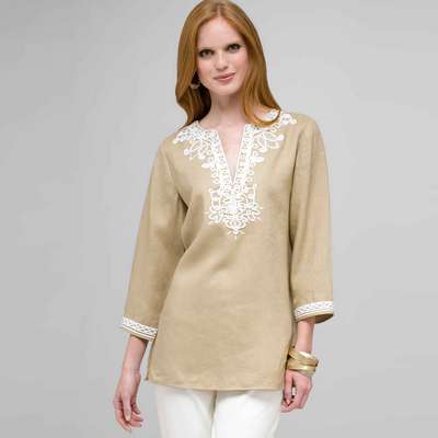 3/4 Sleeve Tunic, Tundra & Natural, medium
