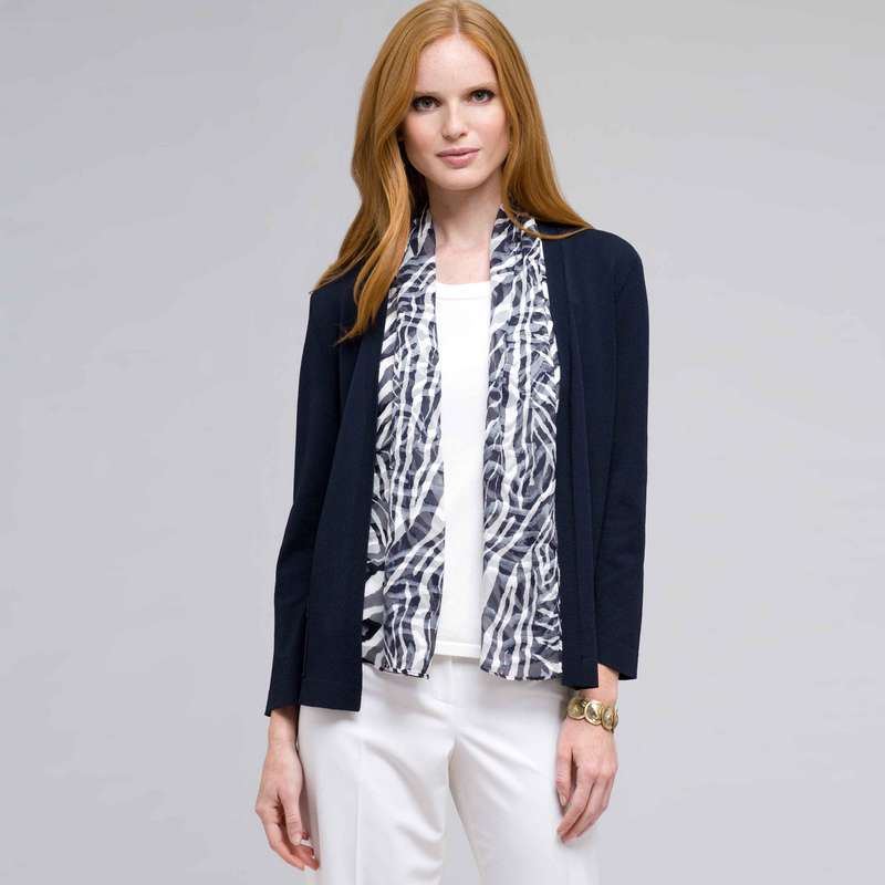 Zebra Scarf Print Cardigan, Ink Multi, large