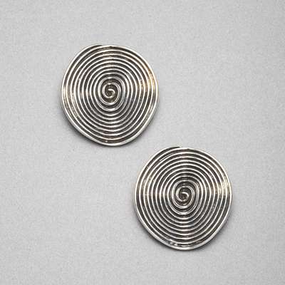 Silver Button Earrings, Silver Ox, medium