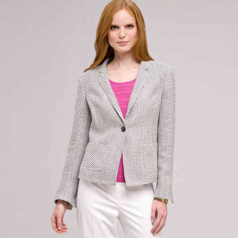 Textured 1 Button Jacket, Ink Multi, large