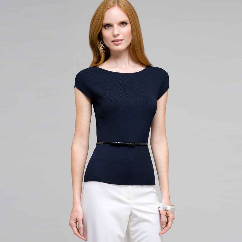Belted Boat Neck Sleeve Top, Ink, large