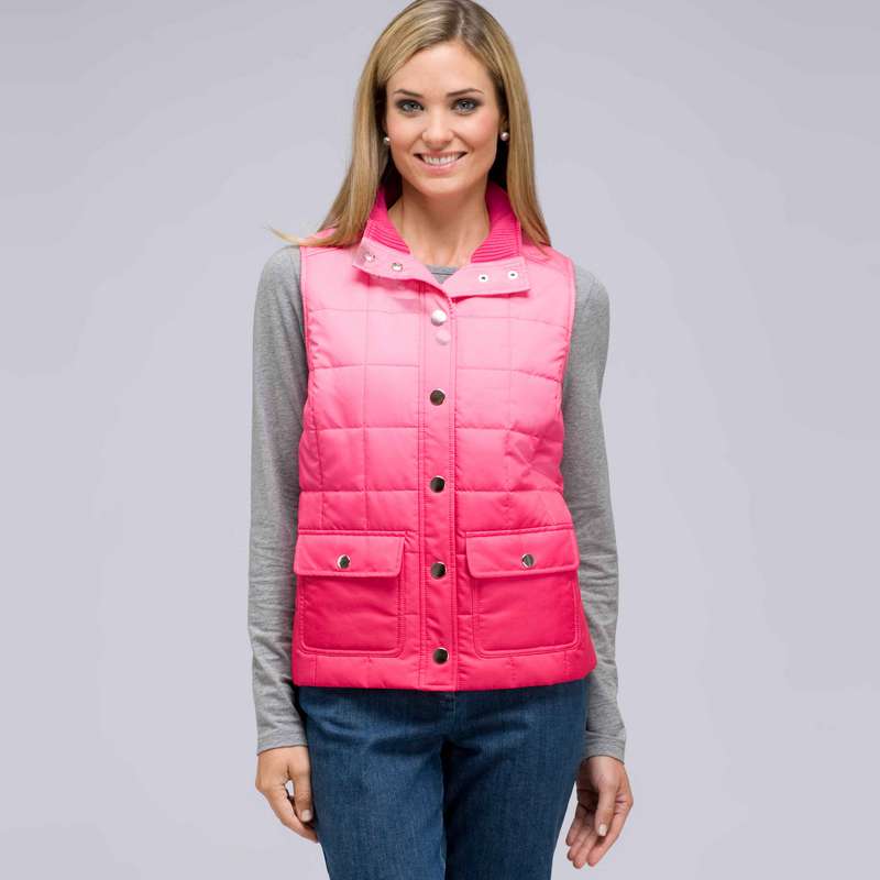 Mock Neck Quilted Vest, Begonia Multi, large