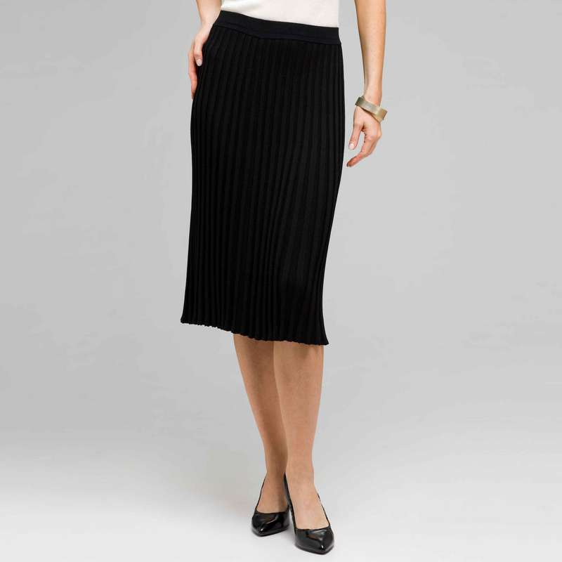 Long Pleated Skirt, Black, large