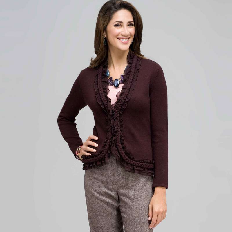 Braid Trimmed Cardigan, Black Multi, large