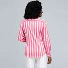 Striped Button Down Shirt, Hot Pink Combo, small