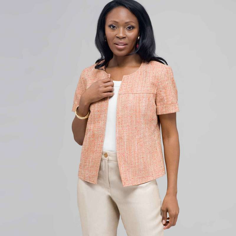 Tweed Short Sleeve Jacket., New Coral Multi, large