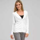 Ruffle Front V-Neck Cardigan, White, small