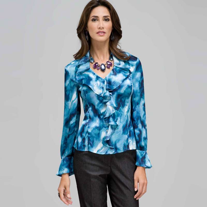 Ruffled Blouse, Seabreeze Multi, large