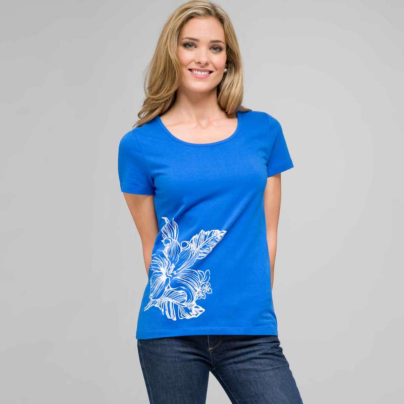 Short Sleeve Crew Neck, riviera blue & white, large