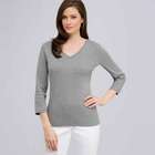 3/4 Sleeve V-Neck Top, Grey Heather, small
