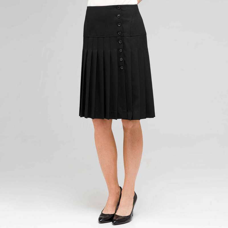 Side Button Pleated Skirt, Black, large