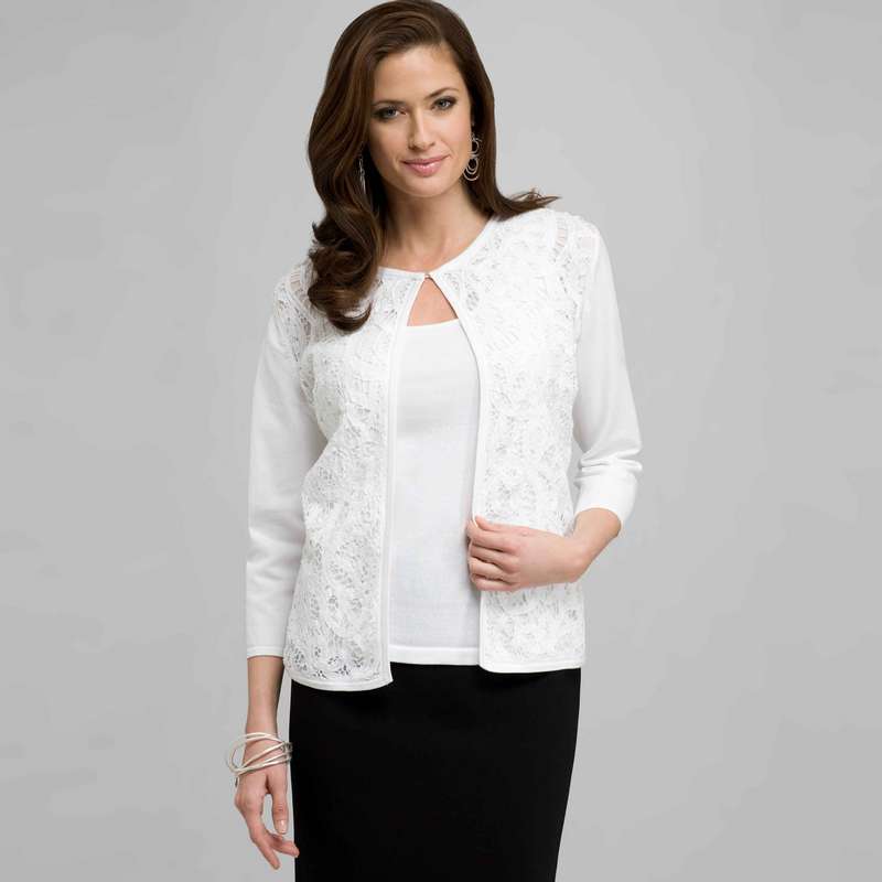 Crew Neck Cardigan, White, large