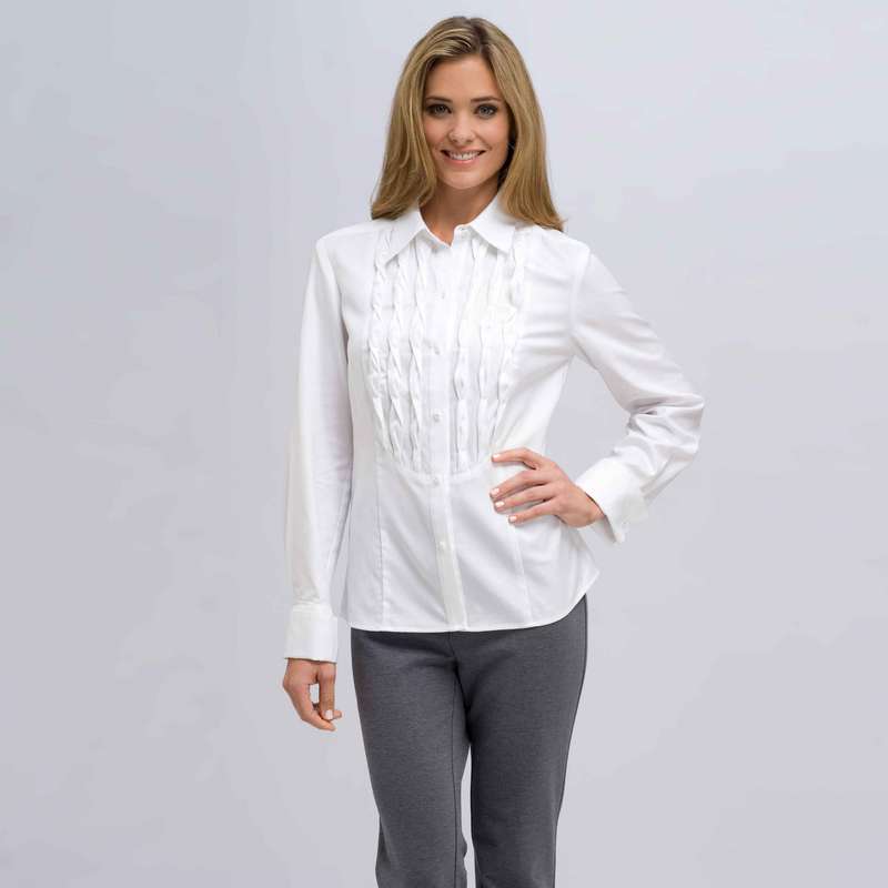 Long Sleeve Shirt With Twist Detail, White, large