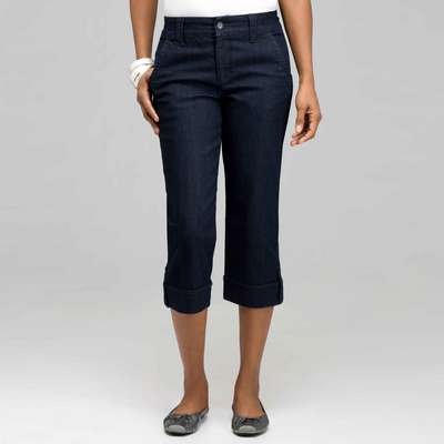 5 Pocket Cuffed Capri (Petite), Rinse Wash New, medium