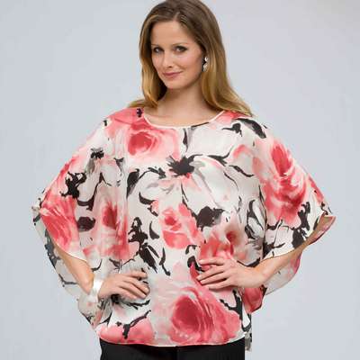 Floral Poncho Blouse, meadow rose combo, medium