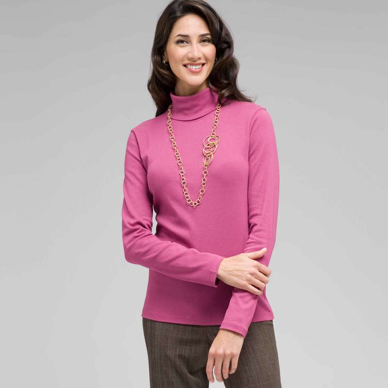Long Sleeve Turtleneck Top, Rose Garden, large