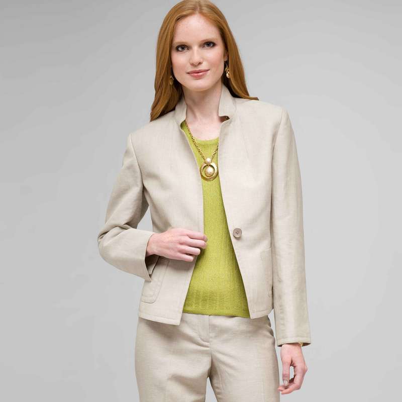 Washable Linen 2 Pocket Jacket, Stone and White, large