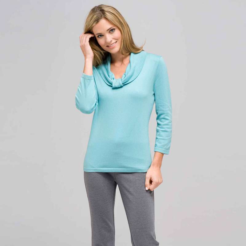 Cowl Neck Sweater, Light Seabreeze, large