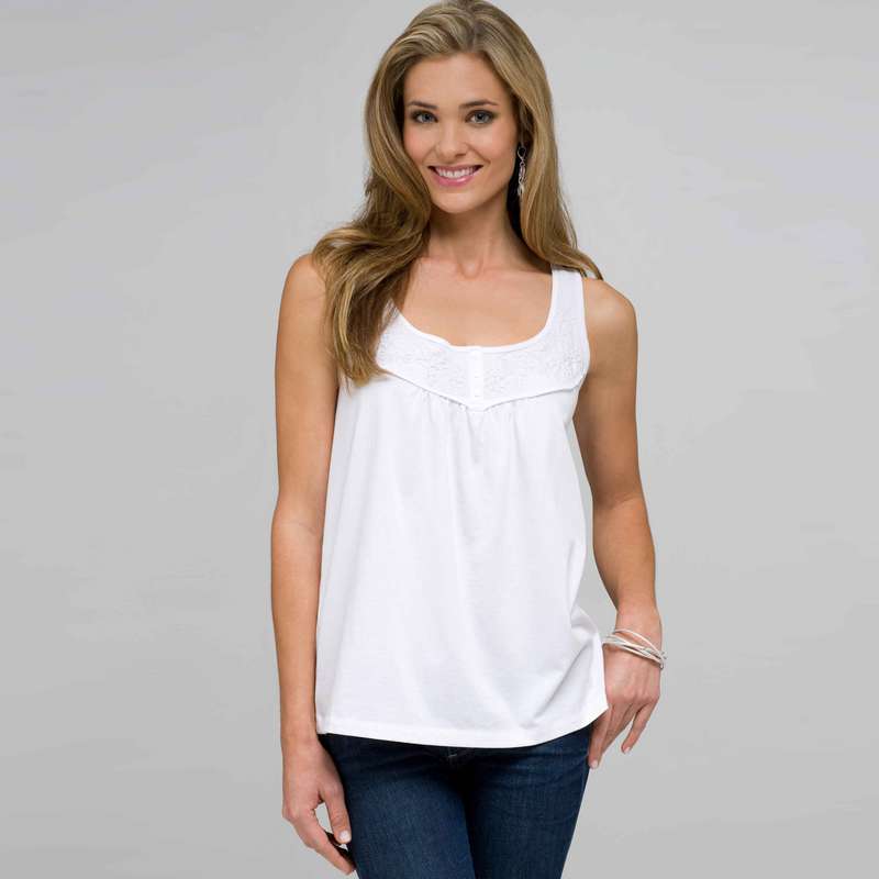 Scoop Neck Tank With Embroidery, White, large
