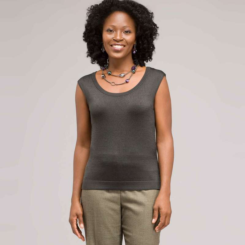 Sleeveless Scoop Neck Shell, Laurel, large