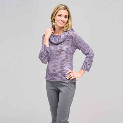 Tweed Cowl Neck Sweater, Light Zinc Multi, medium