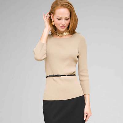 Belted Ribbed Boat Neck Sweater, New Rattan, medium