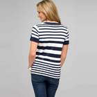 Striped Sleeve V-Neck Roll Cuff Tee, swiss navy & white, small