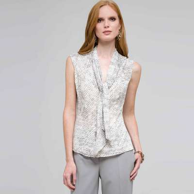 Blouse with Tie Neck, Slate Multi, medium