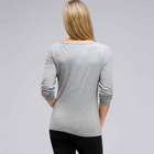 Long Sleeve Embellished Boat Neck Top, Grey Heather, small