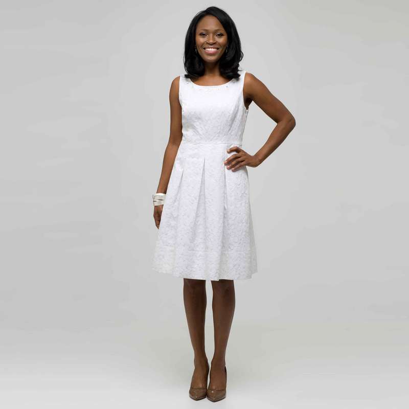 White Dress with Jewel Neckline, White, large