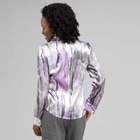 Long Sleeve Covered Placket Blouse, Multi, small