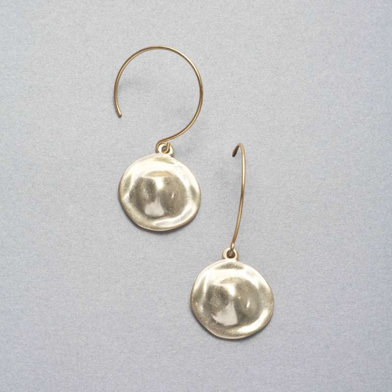 Hammered Gold Earrings, Brown, large