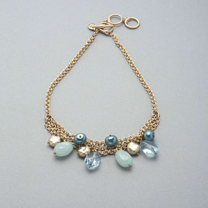 3 Strand Drop Necklace, Blue, large