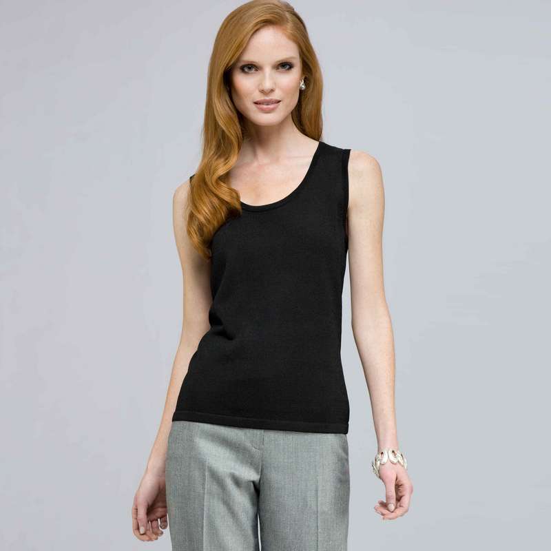 Sleeveless Scoop Neck Shell., Black, large