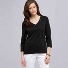 3/4 Sleeve V-Neck Top, Black, small